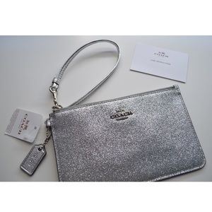 NWT Coach Silver Glitter Wristlet